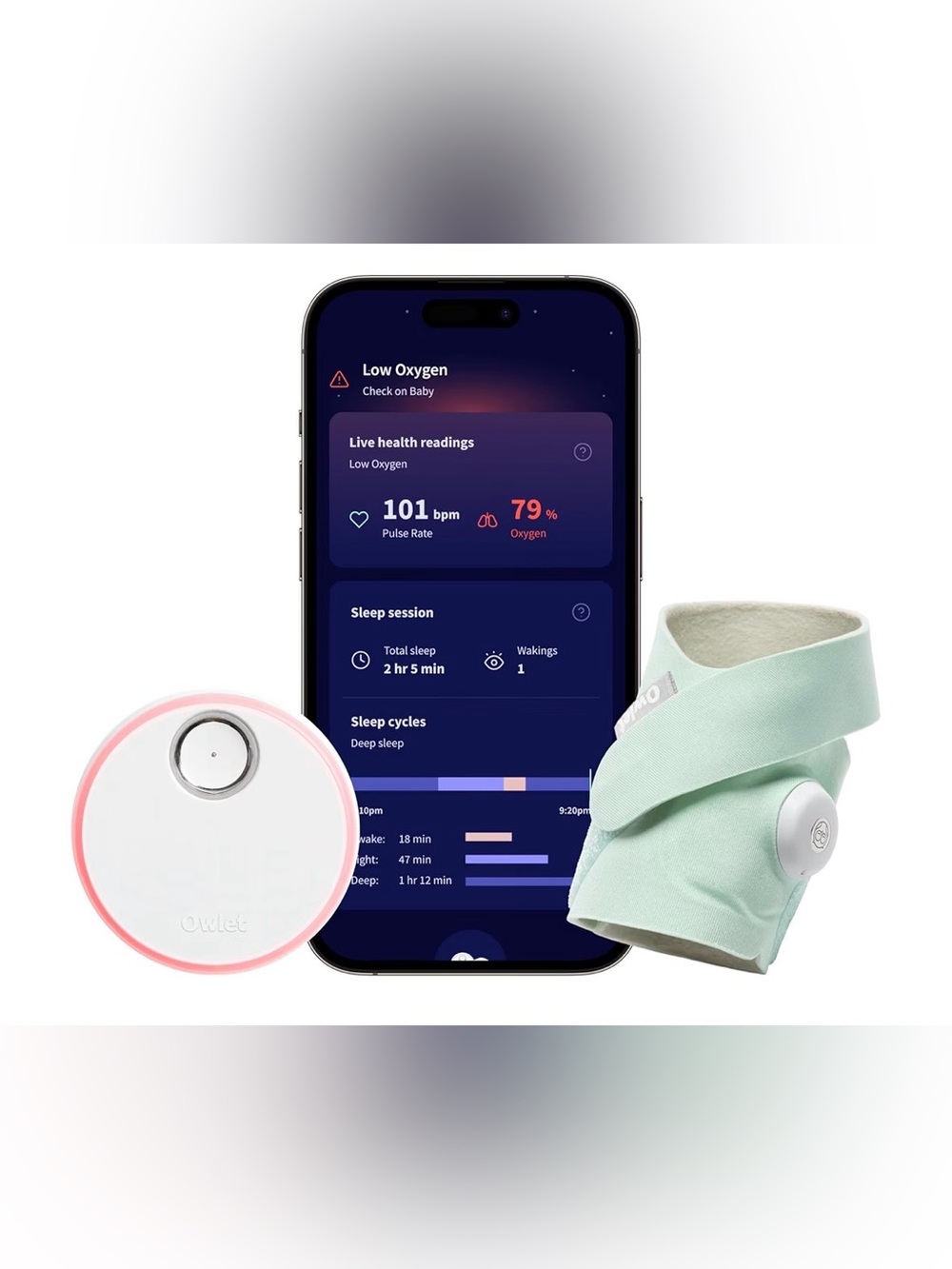 Owlet Dream Sock Smart Baby Monitor Clip & Wristband - Mint